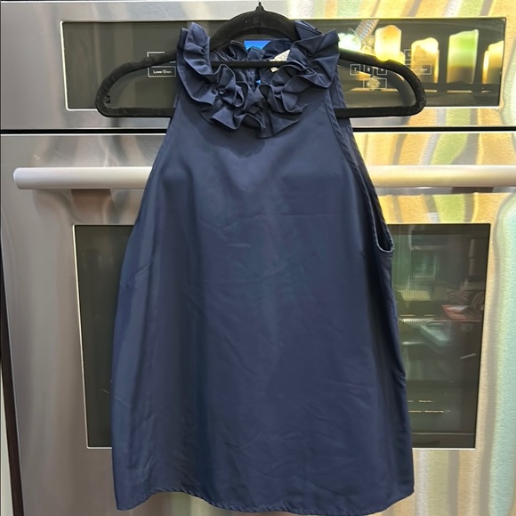 Forever 21 Dark Blue‎ Ruffle Neck Top - Picture 1 of 5